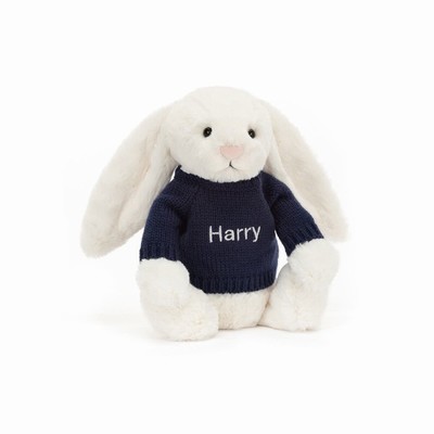 Jellycat Bashful Cream Conejo with Navy Jumper | GTSW-25968